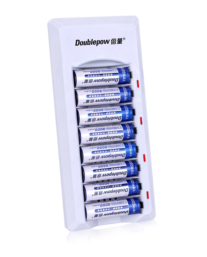 Combo Bộ sạc nhanh thông minh đa năng Doublepow 8 khe sạc Tặng kèm 8 Pin tiểu AA 1200mAh