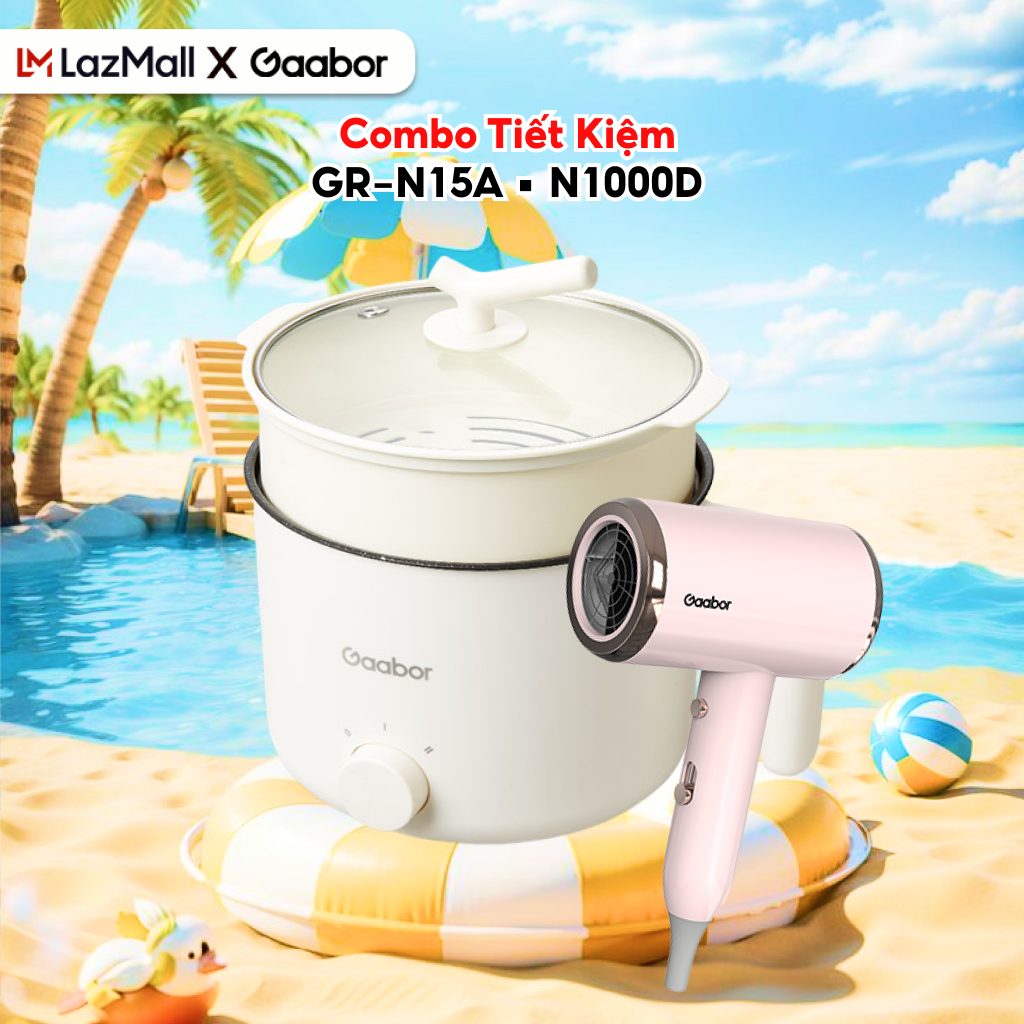 Combo 022 Nồi lẩu điện mini đa năng dung tích 1,5L GR-N15A và Máy sấy tóc N1000D sấy nhanh 2  - Bảo hành 12 tháng 1 đổi 1