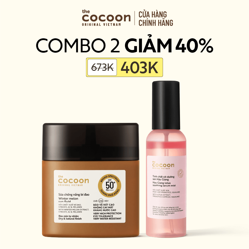 COMBO 1 Sữa chống nắng bí đao Cocoon 50ml + 1 Tinh chất xịt dưỡng sen Hậu Giang 100ml