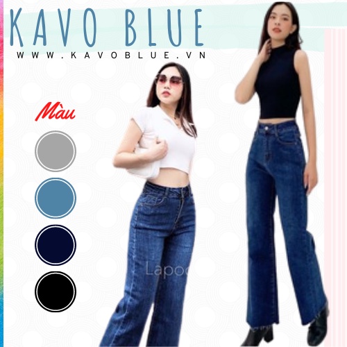 Quần bò nữ dáng suông hàn quốc cắt gấu - quần jean nữ cạp cao siêu co giãn