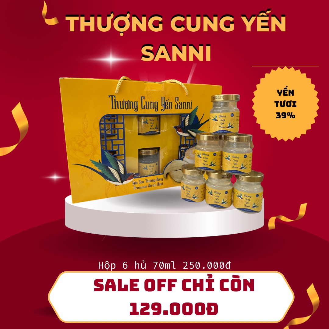 Hộp to 6 hủ yến Sanni 39% đường phèn - ăn kiêng - nhân sâm - đông trùng - kids IQ - hạt chia 420ml (6 hủ - hủ/70ml)