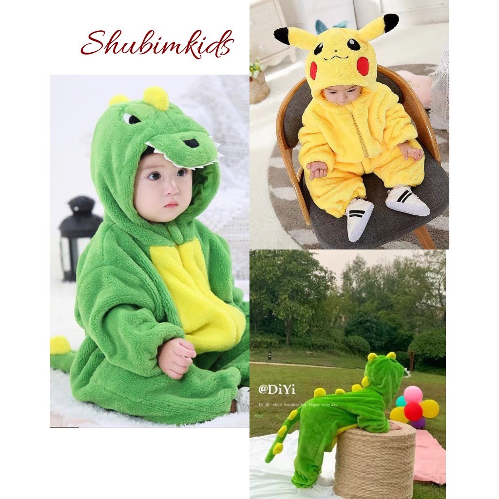 (Shubimkids)Bộ Đồ Liền Thân - Body Lông Khủng Long Và Pikachu Cho Bé Trai và Bé Gái 6-17kg