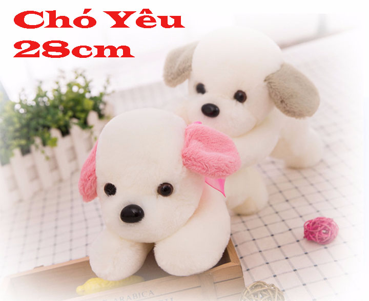 Gấu Bông Hình Thú, Thú Nhồi Bông Cho Bé - Chó Bông Trắng - Hàng Nhập Khẩu Nguyên Con