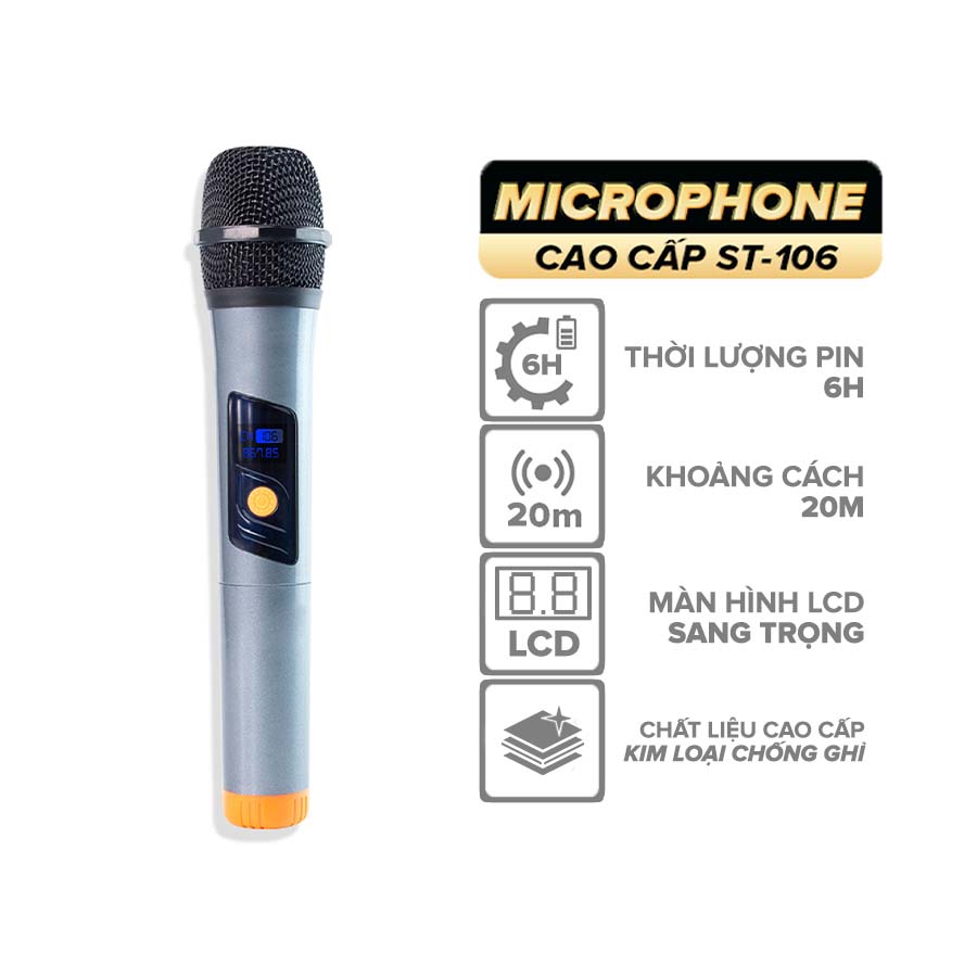 Micro Karaoke Không Dây Đa Năng COK ST-106 - Thời Lượng Pin 6h Màn Hình LED Chống Nhiễu Chống Hú Lọc Âm Khoảng Cách 20m - Bảo Hành 6 Tháng