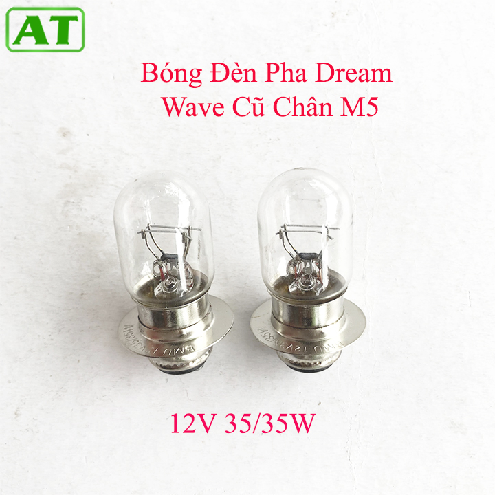 Bộ 2 bóng đèn pha xe dream, wave cũ, future, cub 12v 35/35w chân m5