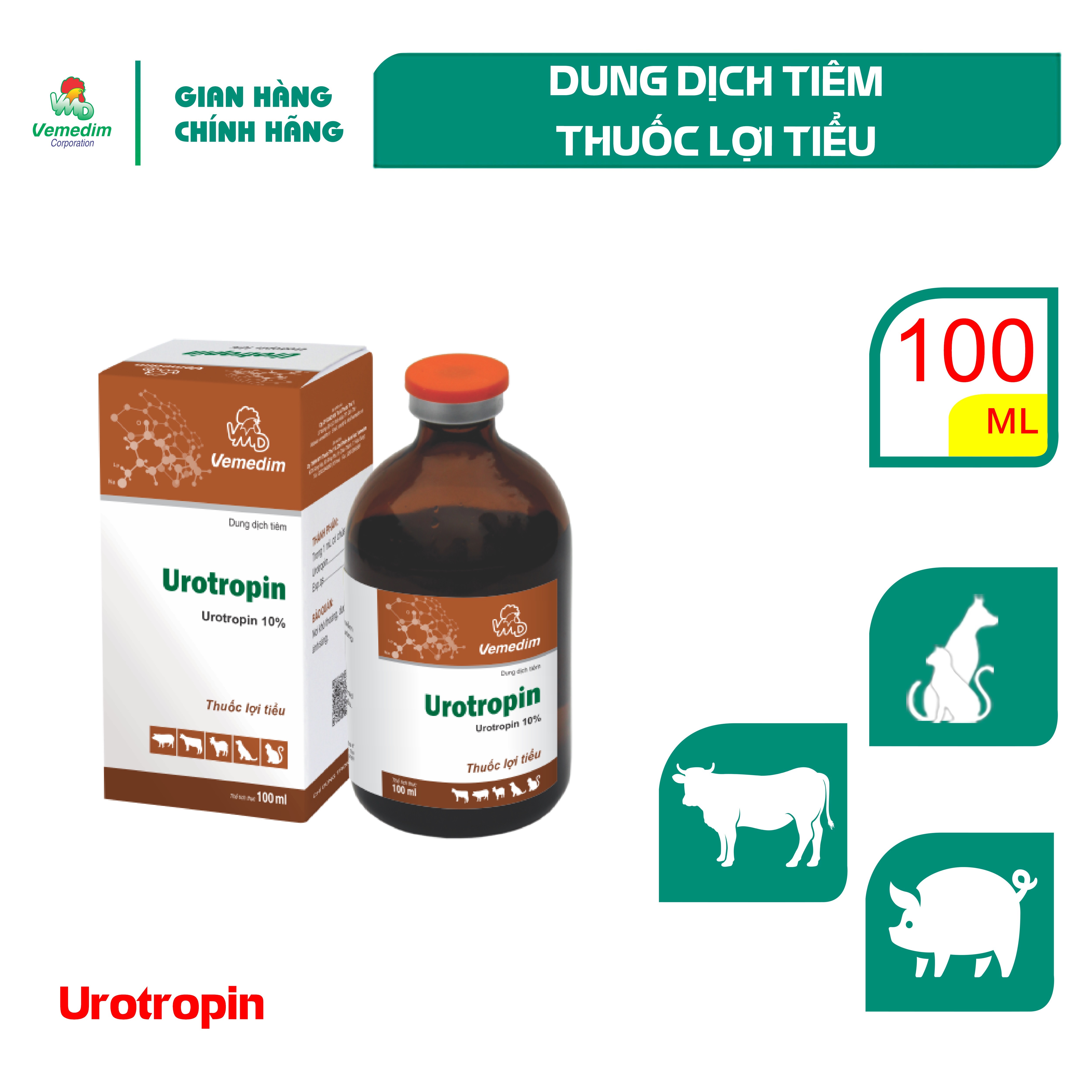 "Hoàn tiền đến 10%" Vemedim Urotropin Lợi tiểu cho chó, mèo, chai 100ml