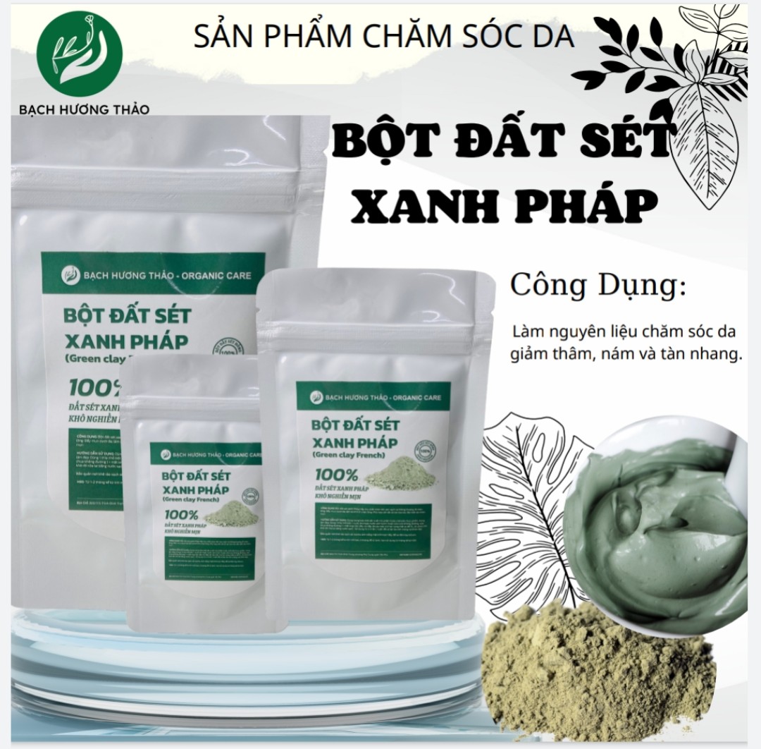 BỘT ĐẤT SÉT XANH PHÁP ( Green clay French), Mặt nạ bột làm đẹp da, cosgreen clay , bạch hương thảo