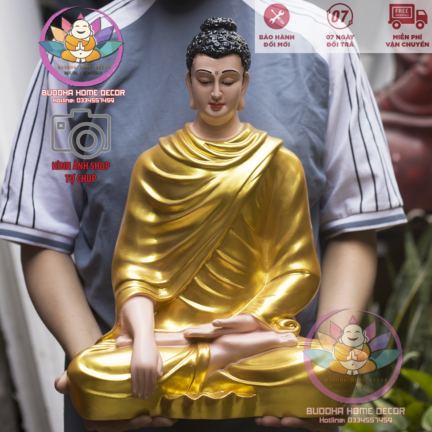 Tôn Tượng Bổn Sư 46 cm màu trắng sứ phong thủy thờ cúng trang trí nhà cửa, bàn trà, hồ thủy sinh