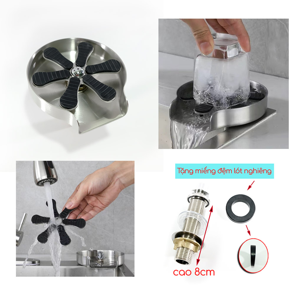 Bộ dụng cụ rửa ly cốc vòi phun nước tự động water wheel washer inox 304