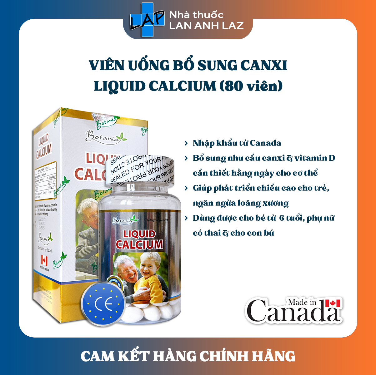 LIQUID CALCIUM BOTANIA (Hàng nhập khẩu) - Viên uống bổ sung canxi, vitamin D từ Canada.