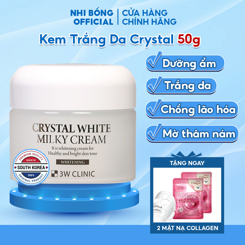 Kem Trắng Da Nâng Tone 3W Clinic Hàn Quốc Crystal White Milky Cream dưỡng trắng da dưỡng ẩm & chống lão hóa 50ml