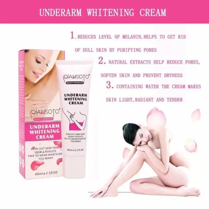 Qiansoto Kem Làm Trắng Da Chiết Xuất Bùn Biển Thiên Nhiên Chăm Sóc Da Dưỡng Trắng Da Mặt Cấp ẩmMoisturizing Skin Care Whitening Cream Armpit Body Dark Skin Underarm Legs Knees Private Parts Bikini Underarm Inner Thigh Body 60ml