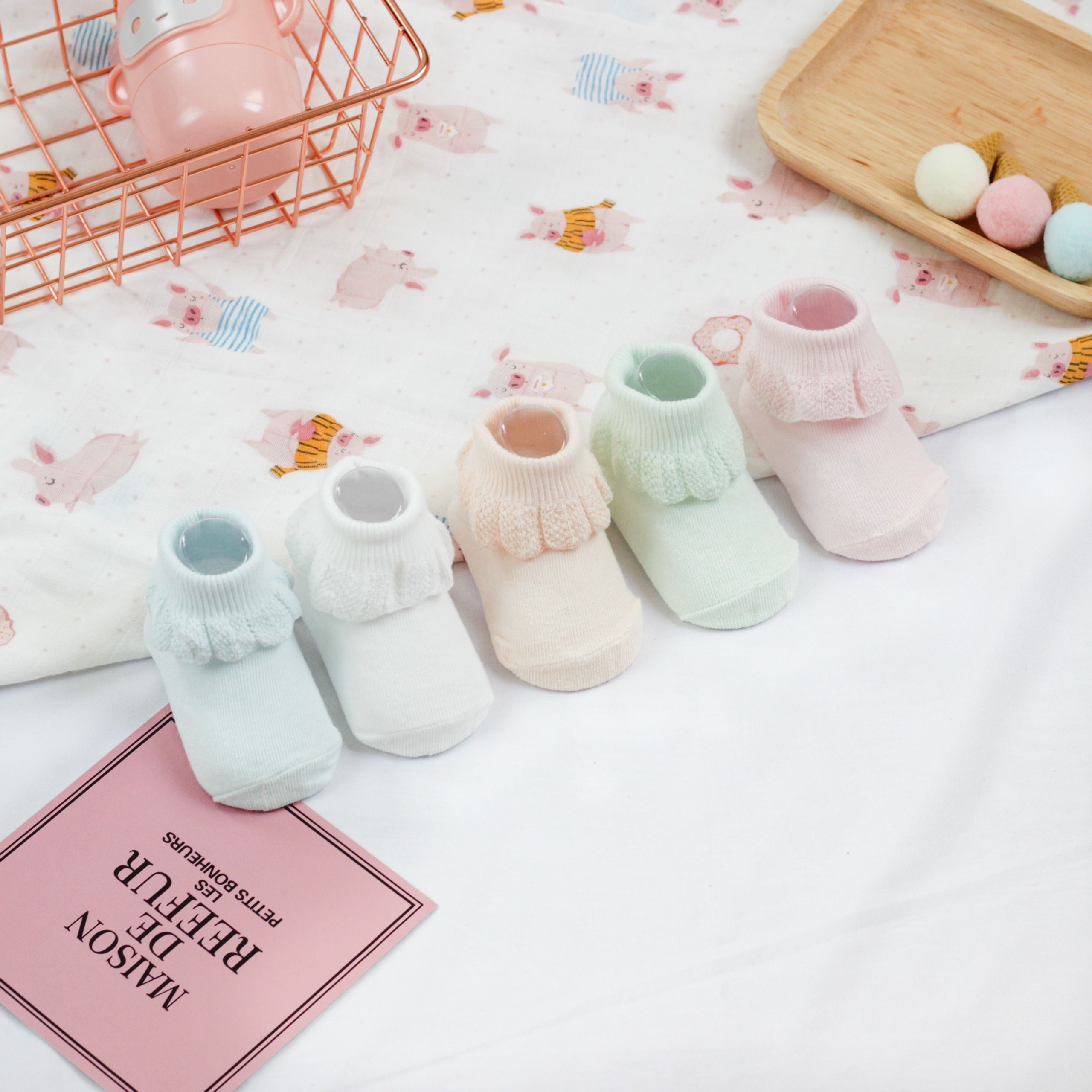 Tất vớ cho bé sơ sinh cổ bèo pastel Caramella cotton cao cấp mềm mịn, an toàn cho da bé - Nắng Của Mẹ_BB5