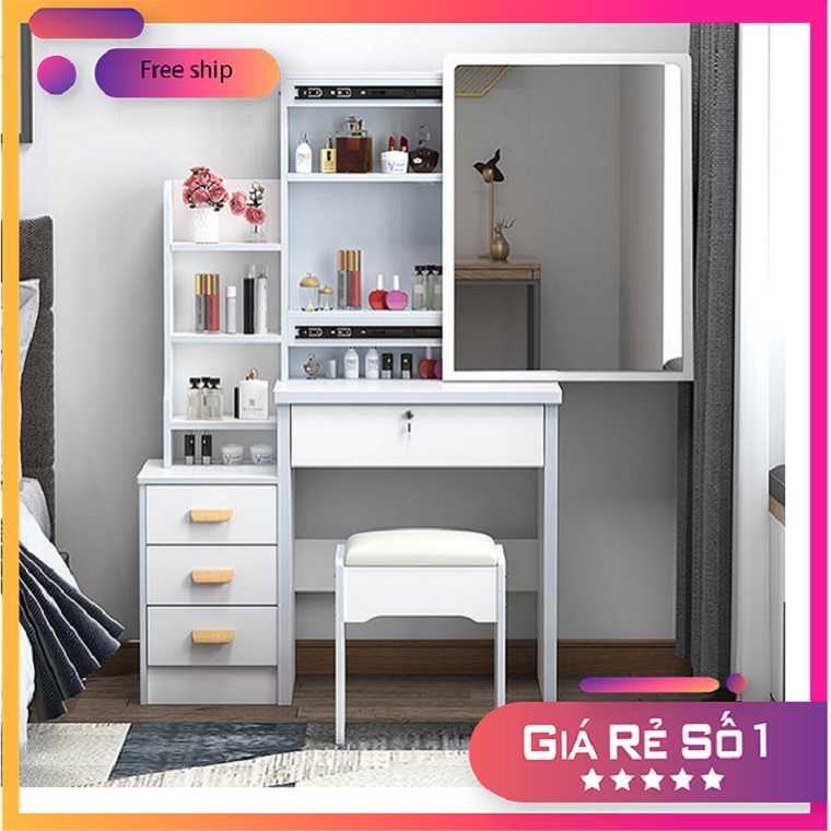 Bàn trang điểm đẹp gương trượt thông minh kèm ghế, Ban trang diem phòng ngủ, bàn phấn trang điểm BAH030