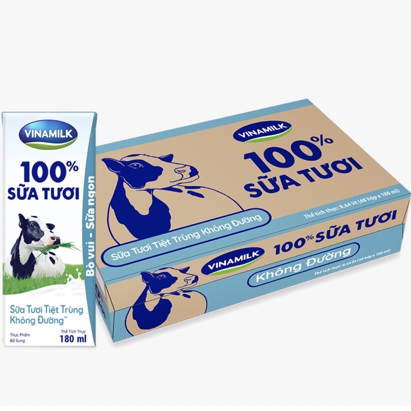 Thùng 48 hộp sữa tươi vinamilk không đường 180ml