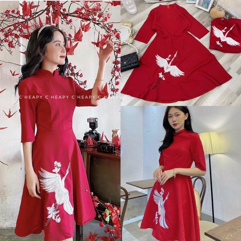 Đầm đỏ cổ tàu - m,l,xl,xxl