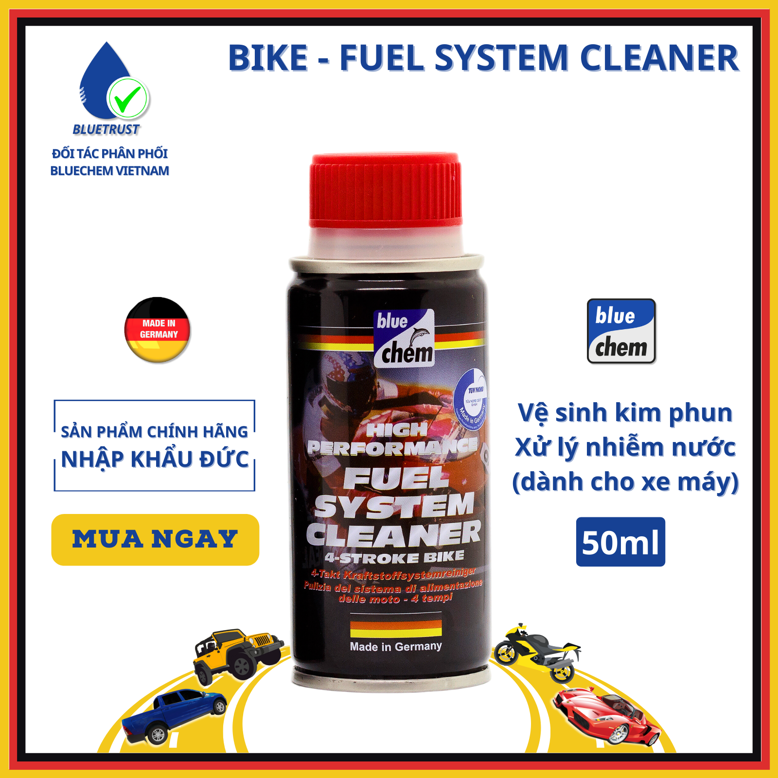 Phụ gia xăng xe máy bluechem, vệ sinh hệ thống xăng, tiết kiệm nhiện liệu - bike – fuel system cleaner - 50ml