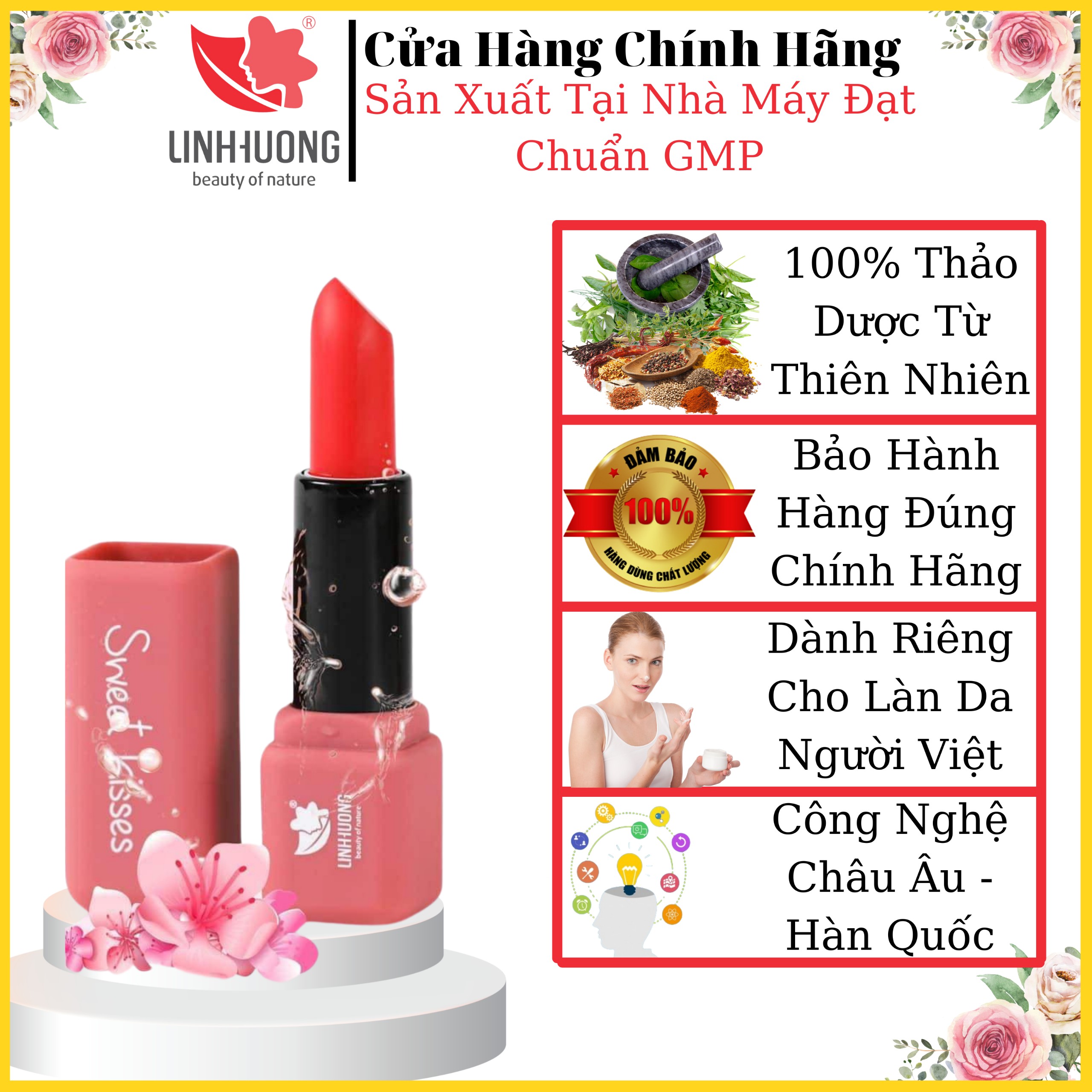 Son kẹo thuần chay siêu lì Linh Hương Sweet Kiss Son thỏi giúp môi mềm mịn và tạo màu cho môi , an toàn cho mọi đối tượng sử dụng , đặc biệt là lựa chọn an toàn hàng đàu cho mẹ bầu  ( 3,5 g)