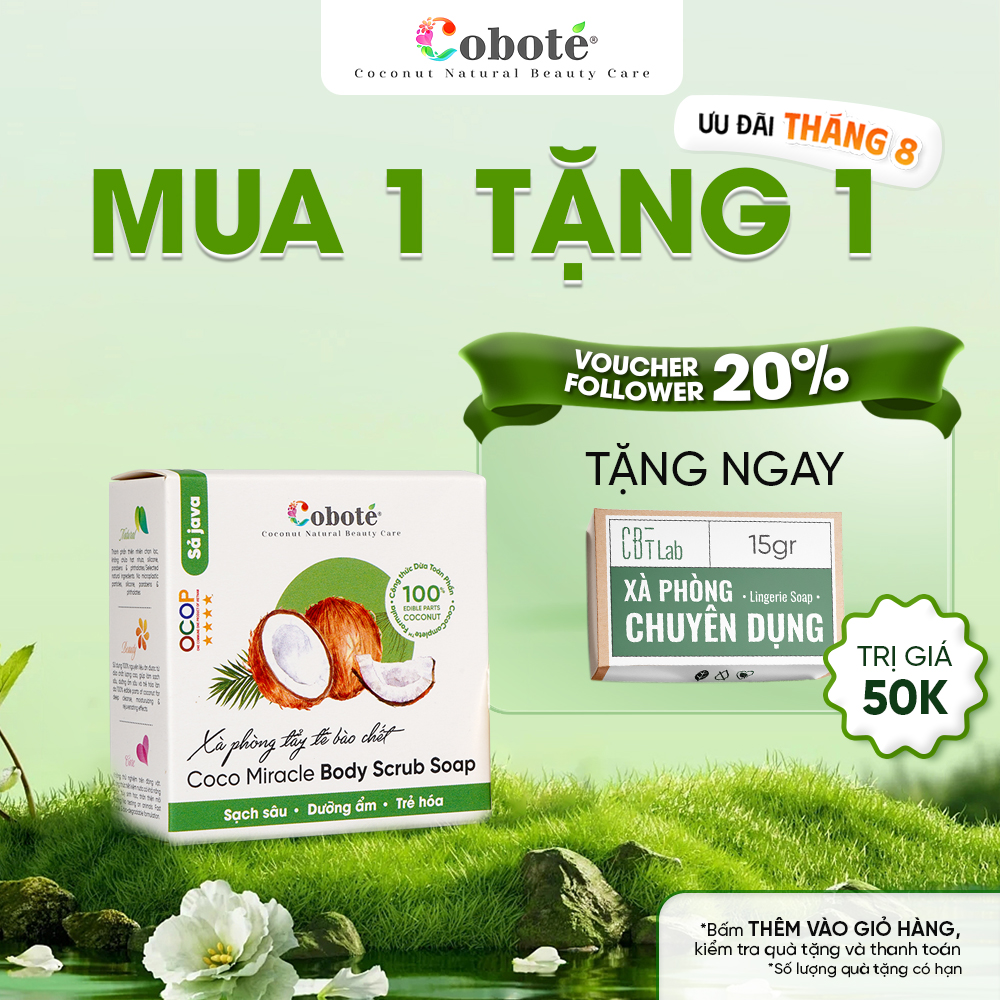 Xà phòng tẩy tế bào chết body Cobote giúp da sáng mịn, đều màu sau 1 lần sử dụng 75g