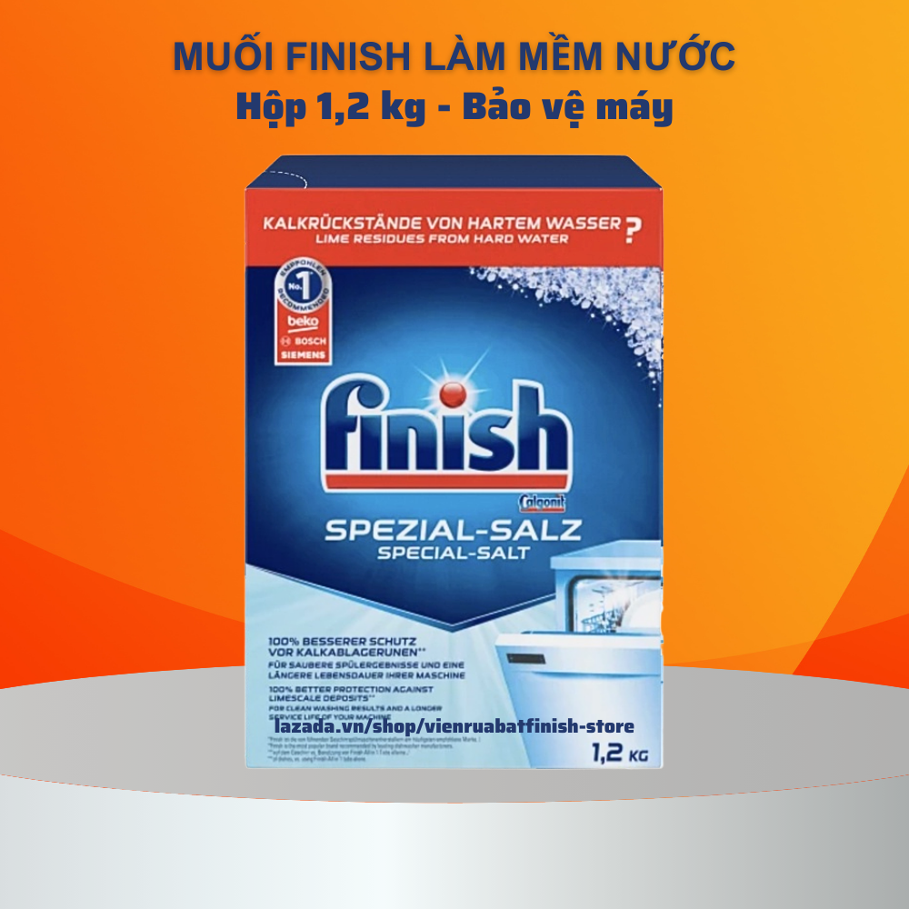 Muối rửa bát Finish 1.2 kg hộp muối làm mềm nước loại bỏ cặn vôi dùng cho máy rửa bát