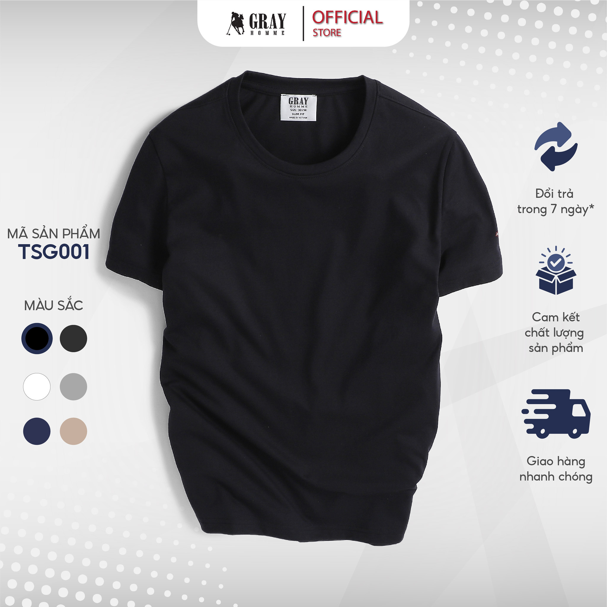 Áo thun nam cổ tròn vải Cotton xuất xịn,chuẩn form,trẻ trung, năng động GRAYHOMME -TSG001