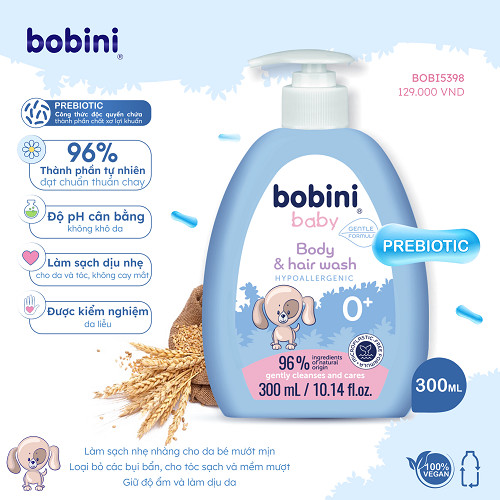 Gel tắm gội trẻ em Bobini Baby dịu nhẹ 1+ ngày tuổi 300ML