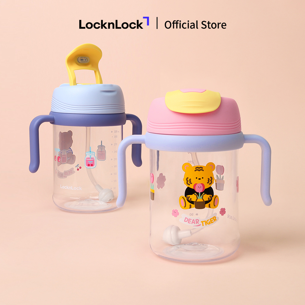 Bình nước cho bé LocknLock Kids Dual Bottle có tay cầm và ống hút trợ lực ABF852