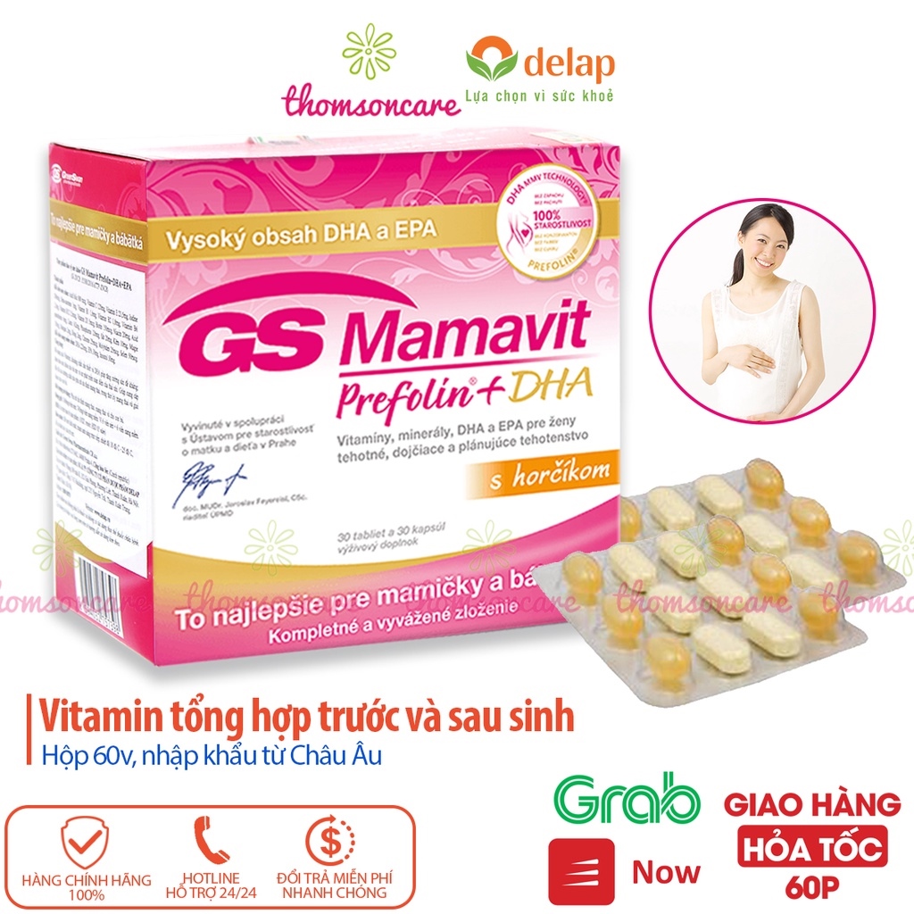 Vitamin tổng hợp cho bà bầu GS Mamavit Có DHA và EPA cho phụ nữ mang thai và cho con bú Hộp 60 viên Gsmamavit