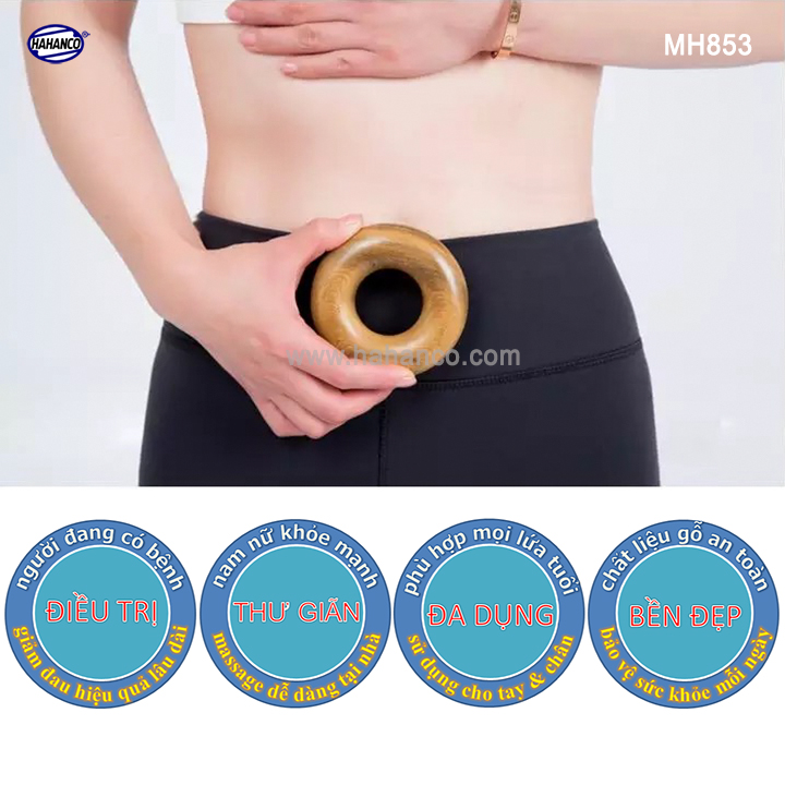 Dụng Cụ bằng gỗ thơm day ấn Huyệt Mát xa tròn - Đầu, bụng, tay, chân, Kiểu thái - MH853 - HAHANCO - Chăm sóc sức khỏe
