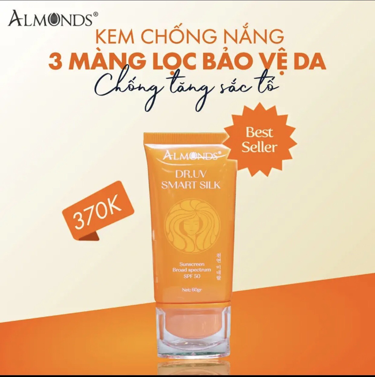 Kem chống nắng phổ rộng kén tằm chính hãng almonds
