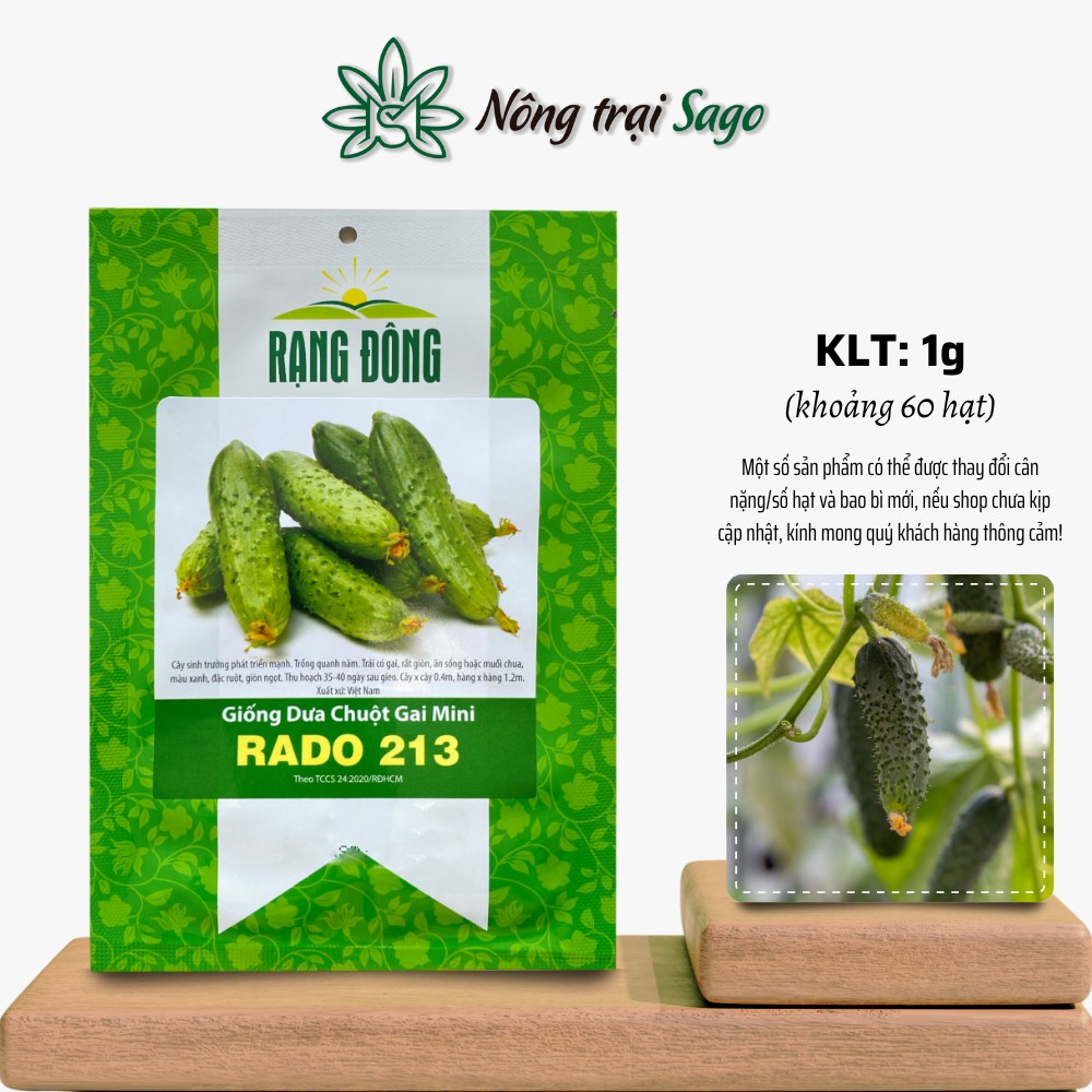 Hạt giống Dưa Chuột Gai Mini Rado 213 (1g~60 hạt) trái sai, chịu nhiệt tốt, trồng quanh năm, hiệu Hạt giống Rạng Đông - Nông Trại Sago
