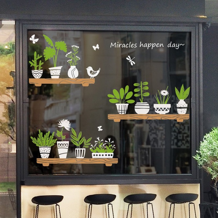 [HCM]Decal dán tường chậu cây xanh nhỏ nhắn đáng yêu