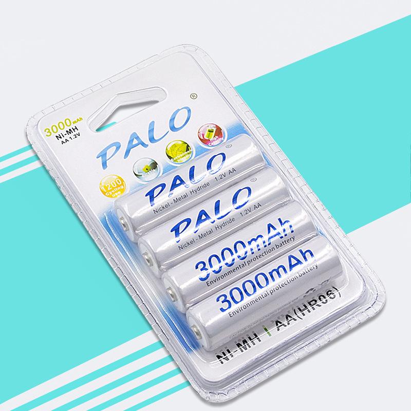 Vỉ 4 viên pin tiểu sạc Palo AA Ni-MH 3000mAh cho máy ảnh, ô tô điều khiển...