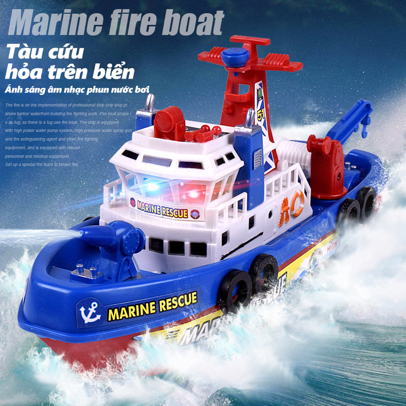 TCZ Đồ chơi tàu cứu hộ trên biển, tàu cứu hoả, thuyển chạy pin có đèn âm thanh, đồ chơi trẻ em, thuyền đồ chơi dưới nước, có thể phun nước tự động, âm thanh, chạy tự độnh dưới nước đồ chơi trẻ em thông minh