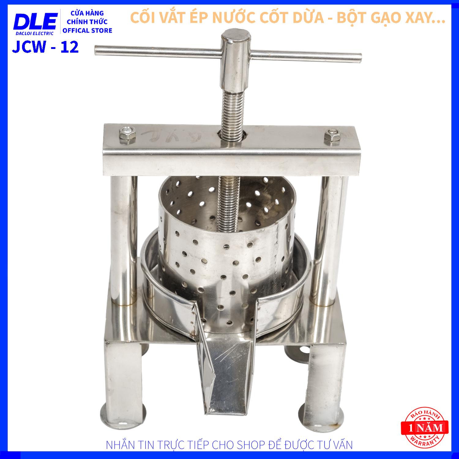 Cối vắt ép jcw 12 inox 304 - nước cốt dừa - bột gạo xay - bột bánh tằm - bột làm bún - trái cây