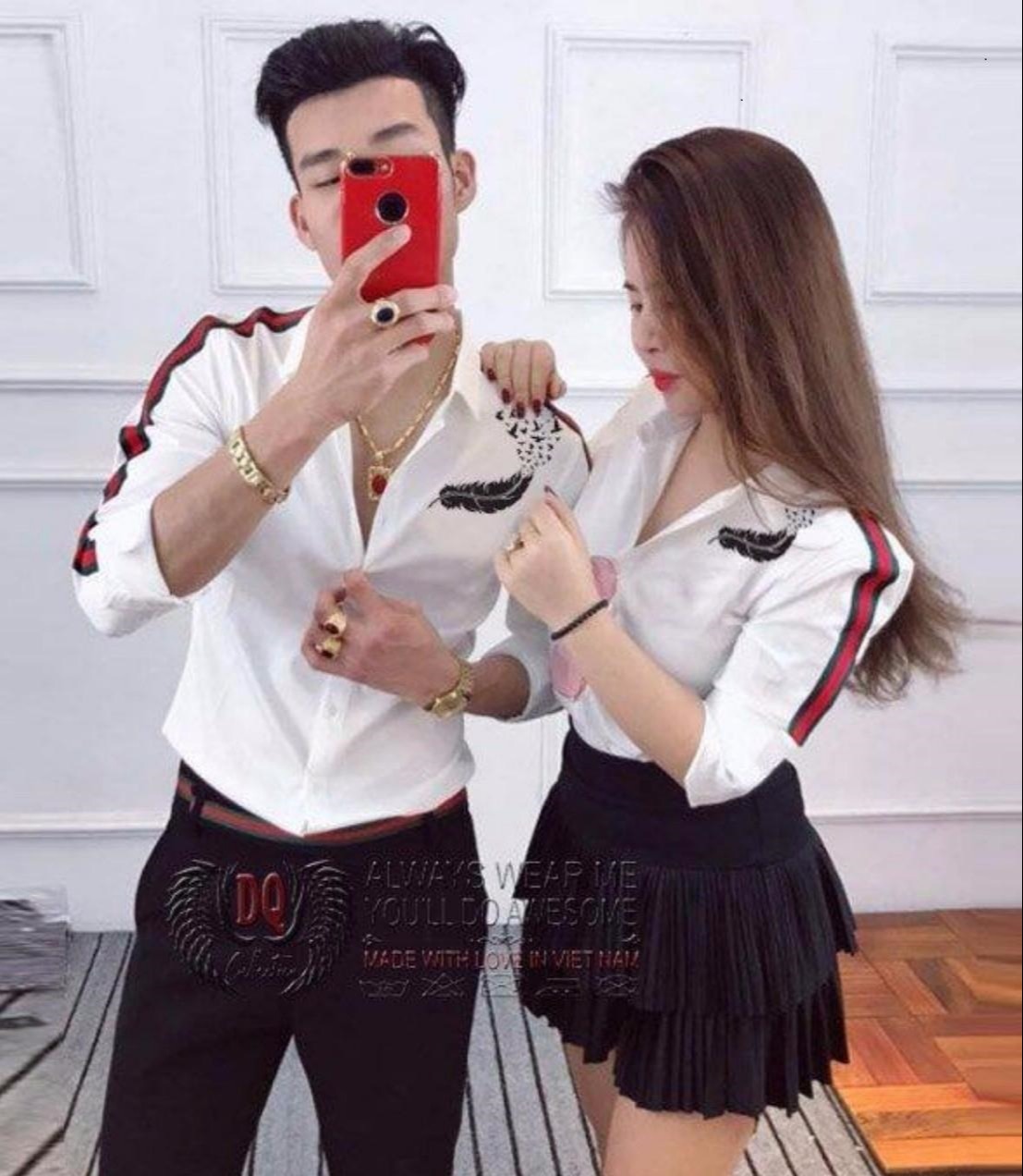 Áo cặp sơ mi nam nữ chữ love thời trang 2020