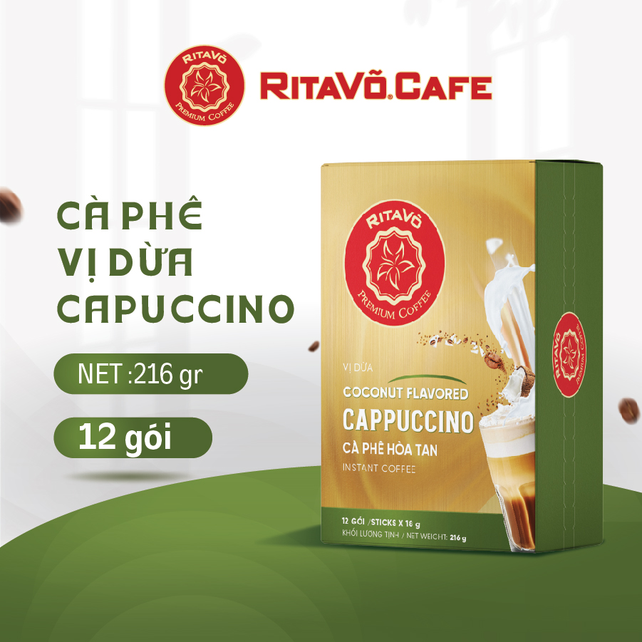 Cà phê hòa tan Cappuccino Coconut thương hiệu RitaVõ Cafe - Hộp 216g