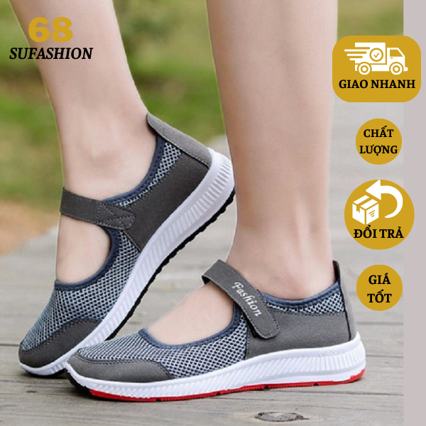 Giày thể dục, giày mọi, giày trung niên thể dục, giày nữ đi bộ nữ có quai dán siêu êm siêu thoáng