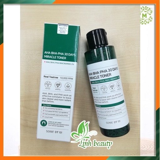 Nước Hoa Hồng Toner Somebyme Some By Me AHA BHA PHA 30days Miracle Toner Tea Tree giảm Mụn Some By Mi