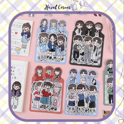Set 20 Sticker nhân vật cô gái, cậu bé theo mùa dễ thương đáng yêu, Hazel Corner
