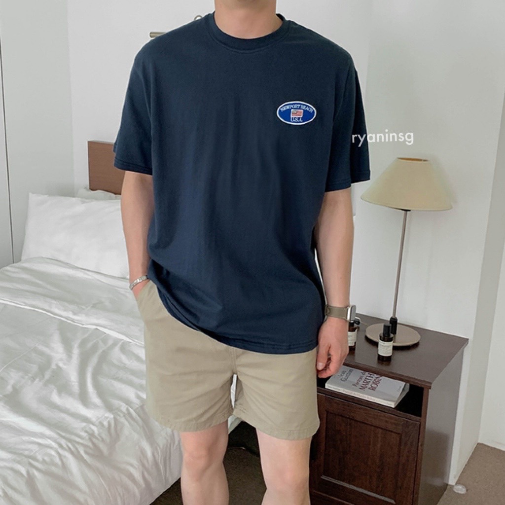 Ryan - áo thun nam the logo usa ngắn tay vải cotton cổ bo tròn trong cách hàn quốc