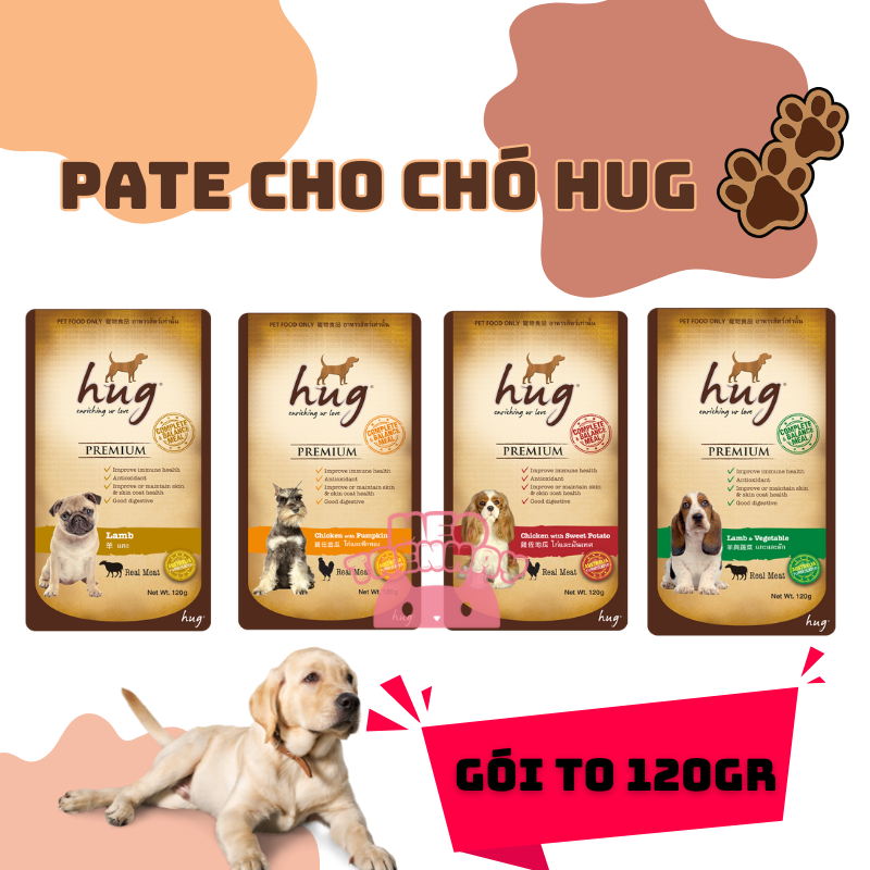 [ Túi 120gr ] Pate cho chó HUG thịt và rau củ hỗ trợ tăng cân, bổ sung canxi cho chó, thức ăn cho chó
