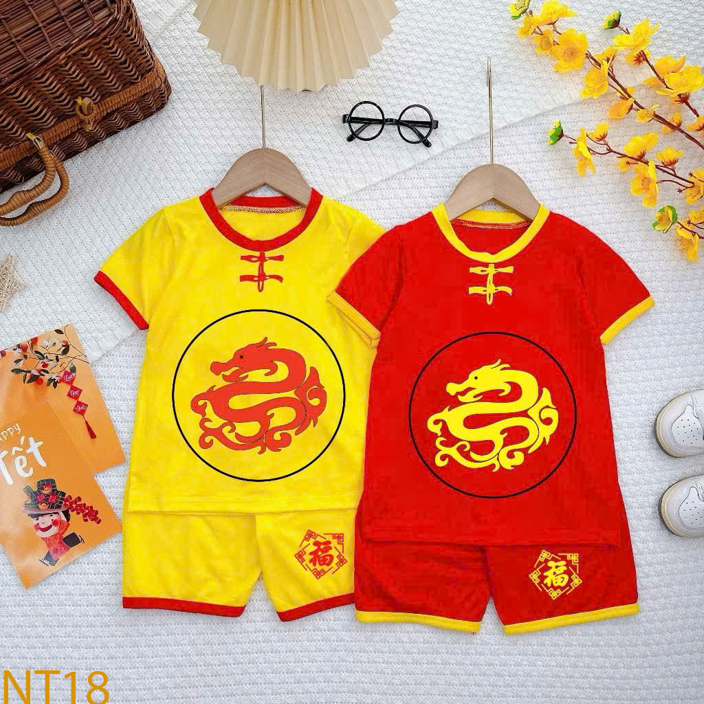 Combo 2 Bộ đồ nút tàu hình tết Bé trai và gái cho bé từ 6kg-30kg.NT18