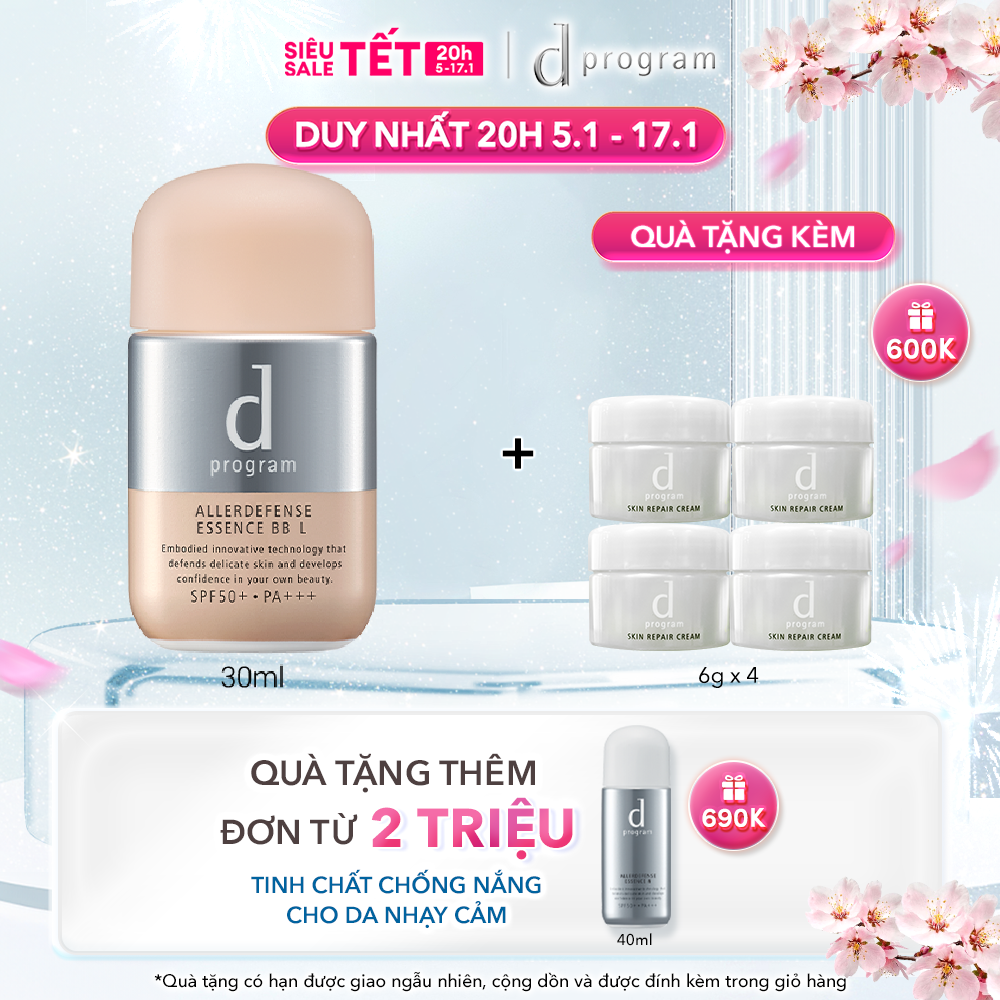 Kem chống nắng trang điểm dạng tinh chất d program dành cho da nhạy cảm Allerdefense Essence BB tông sáng 30ml, SPF50, PA+++ [O]