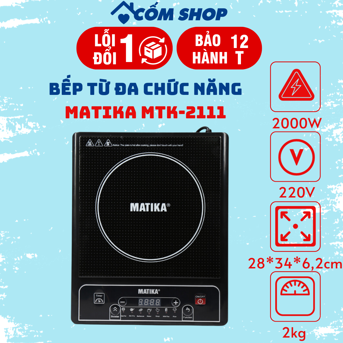 Bếp từ cao cấp Matika MTK-2111 đa chức năng nấu tặng kèm nồi lẩu inox bảo hành 12 tháng chính hãng