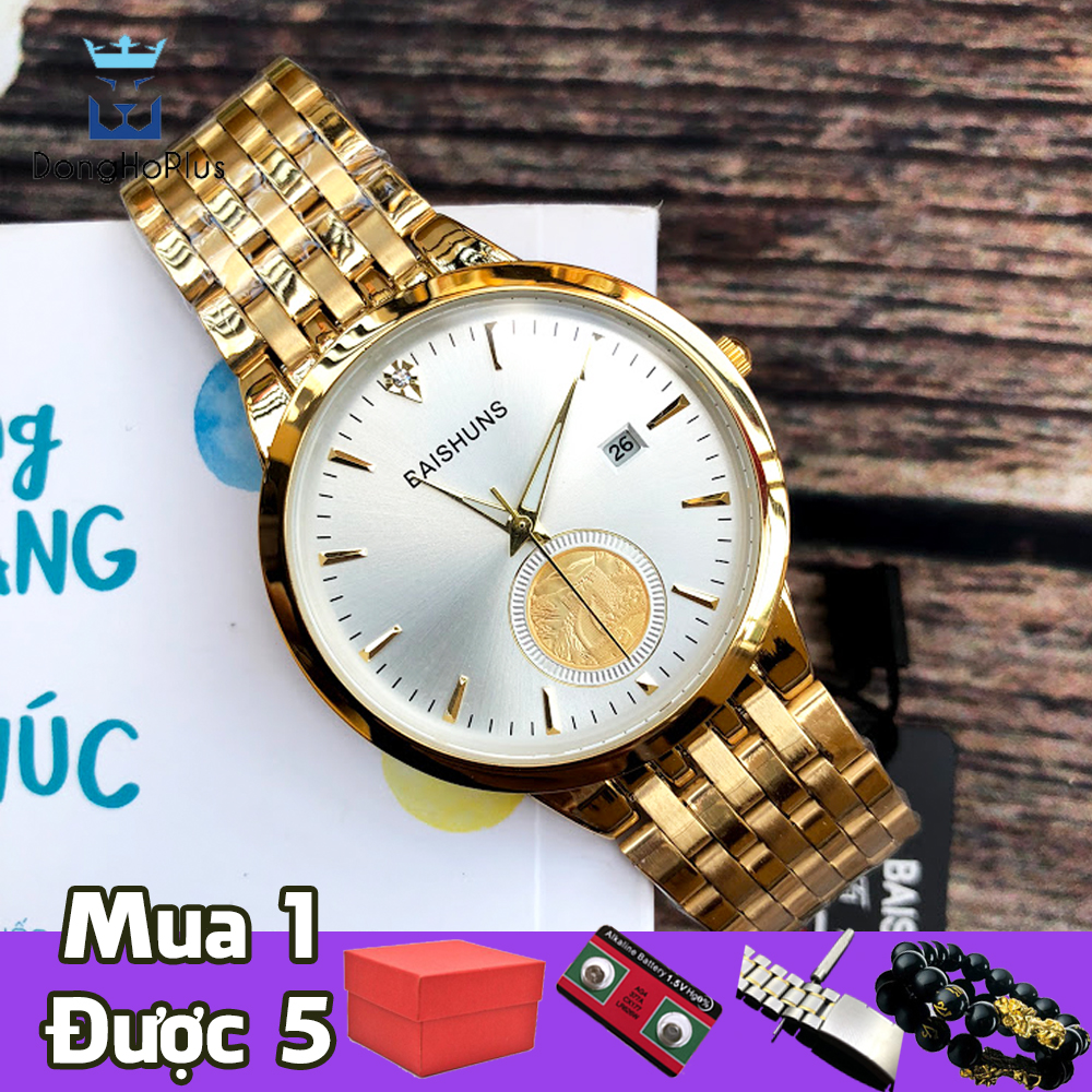 Đồng hồ nam Baishuns 6970 vàng mạ PVD không phai màu, thép không gỉ, chống nước, chống xước tốt [SIÊU KHUYẾN MẠI] TẶNG đá tỳ hưu + chốt đục mắt + TẶNG 2 PIN AG4 khi mua