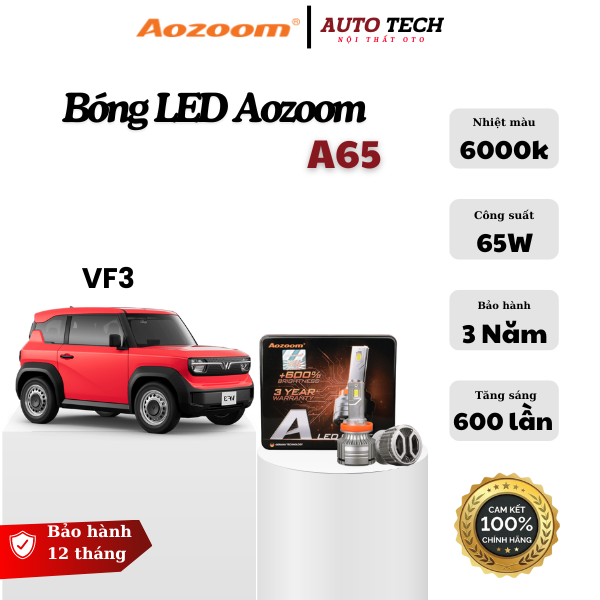 Bóng Led Aozoom A65 Các Chân H4, H7, H11, 9005, 9006, 9012 Công Suất 65W Nhiệt Màu 5500K Bảo Hành Ch