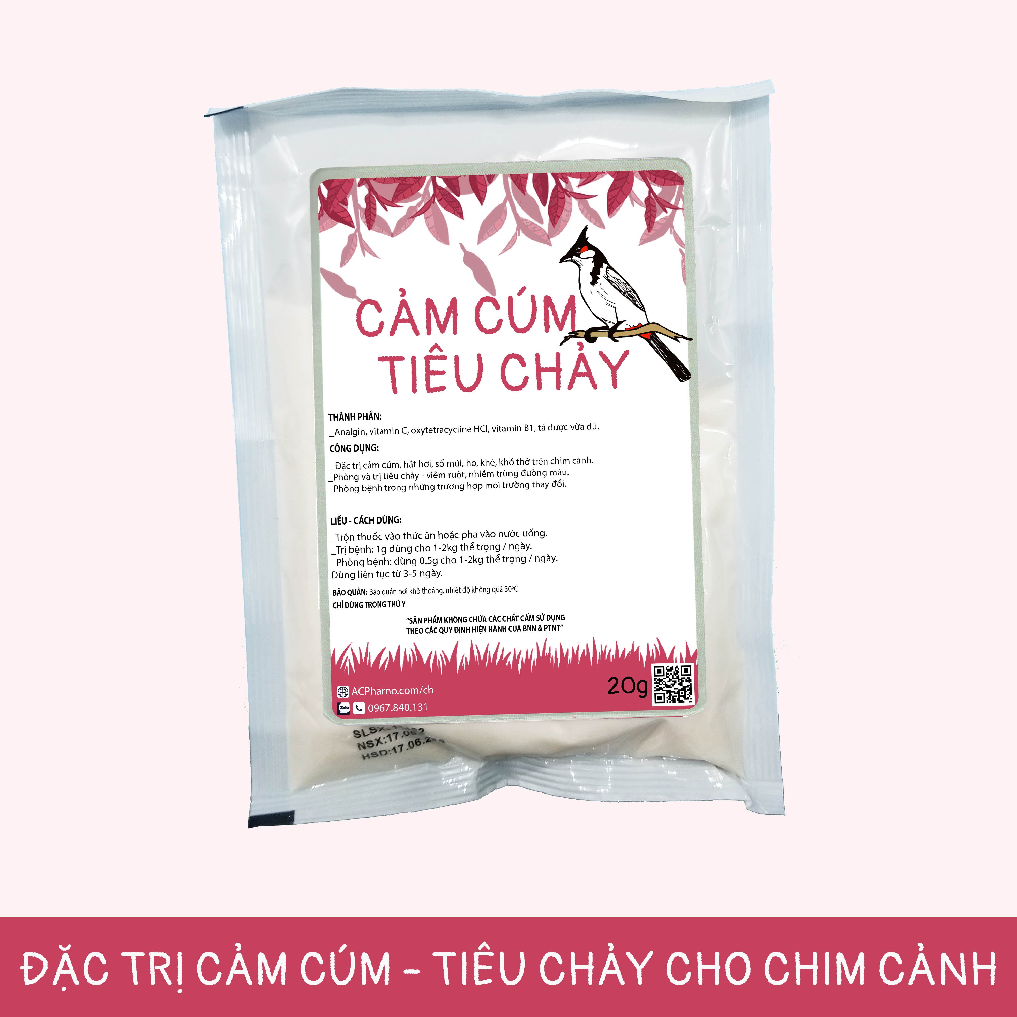 [HCM]Cảm cúm - Tiêu chảy Dành Cho Chim Cảnh 20g - cu gáy chào mào khướu vẹt chích chòe họa mi săn mồi chìa vôi bồ câu - Tri chũa Phân lỏng ho khè