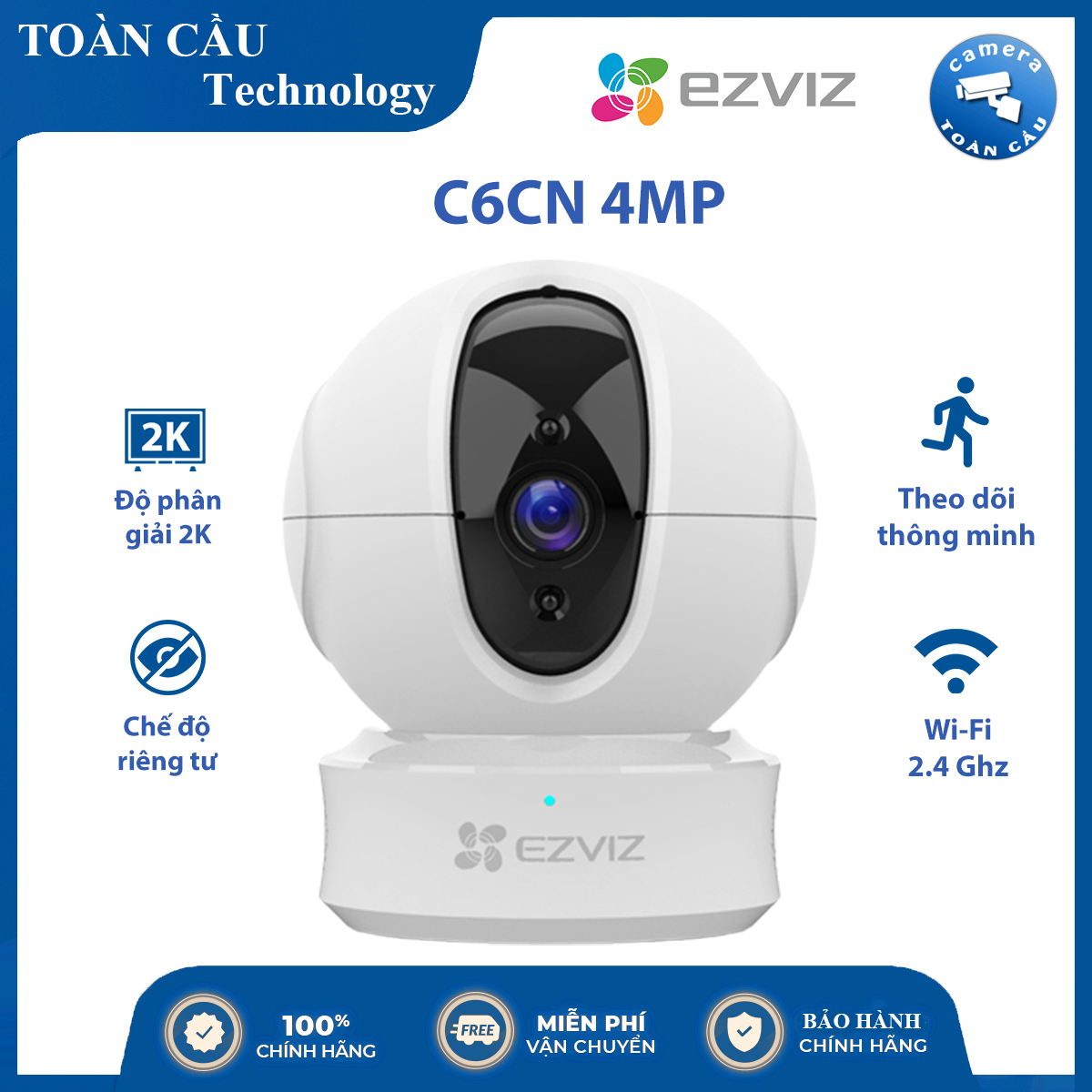 Camera ip wifi ezviz c6cn 4mp 2k - độ phân giải 2k, chế độ theo dõi chuyển động, chế độ riêng tư, wifi 2.4 ghz - camera toàn cầu