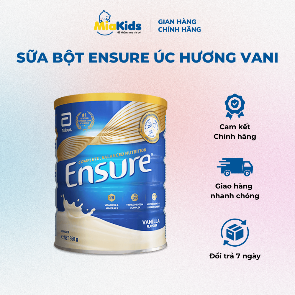 Sữa bột Ensure Úc hương vani 850g cho người lớn